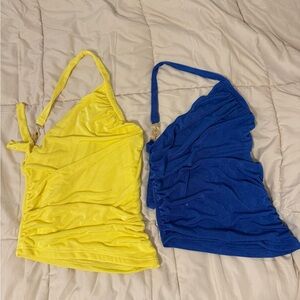 Yellow and Blue Ruched Tank Tops